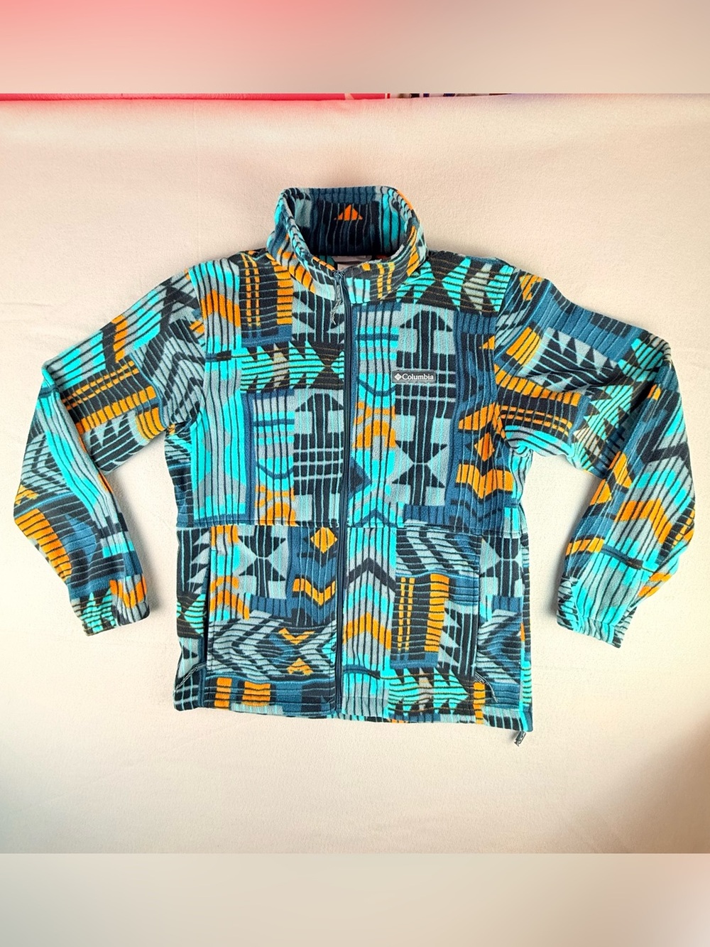 Columbia Fleece Jacket Mens M Blue Steens Mountain Printed Geometric Aztec